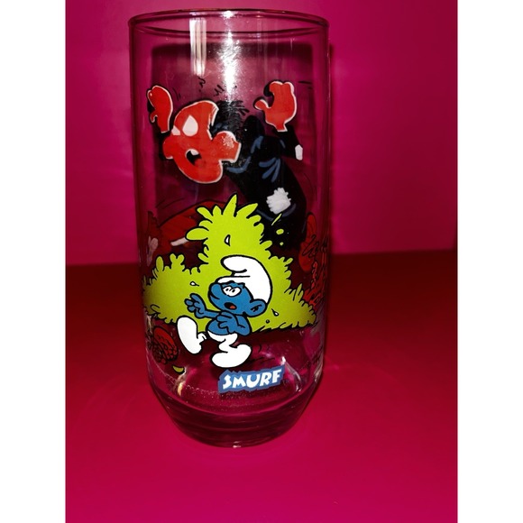 Vintage GARGAMEL & AZRAEL Smurfs Glass Tumbler Cup Peyo Wallace Berrie 1982 - Picture 3 of 4